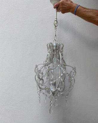Lampadario Shabby chic con gocce in vetro