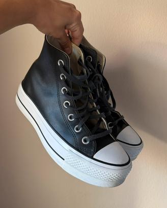 Scarpe converse all star in pelle nere platform