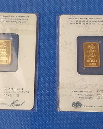 2 lingottini oro fino 2.5g