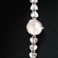 Orologio in acciaio con cuori brillantinati, nuovo