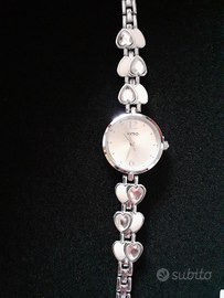 Orologio in acciaio con cuori brillantinati, nuovo