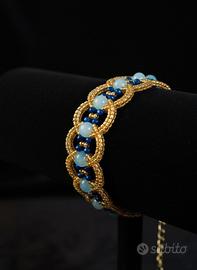 Bracciale vintage gemme quarzo azzurro artigianale