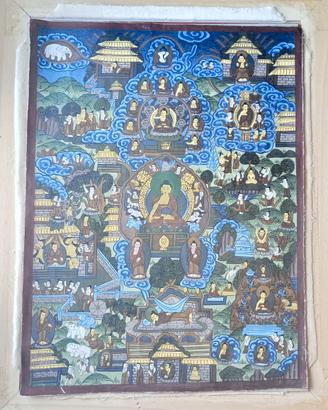 Quadro Thangka Tibetano Con Cornice - XX Secolo