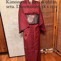 VARI Kimono in seta  con OBI tessuti a mano.