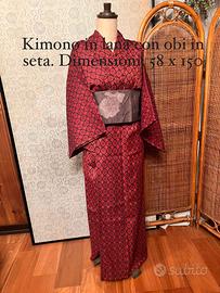 VARI Kimono in seta  con OBI tessuti a mano.