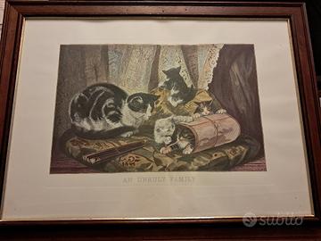 stampa vintage incorniciata di gattini che giocano