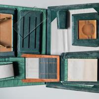 set da scrivania vintage in pelle verde