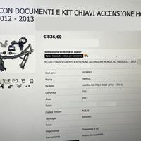 TELAIO CON DOCUMENTI E KIT CHIAVI ACCENSIONE HONDA