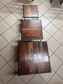 Set 3 tavolini (Tris) in legno e ferro battuto