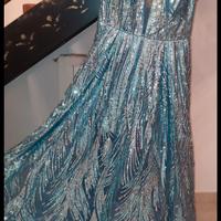 abito da cerimonia donna azzurro e argento 