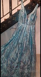 abito da cerimonia donna azzurro e argento 