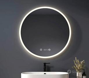 Specchio bagno LED -  Antiappannamento e orologio