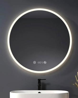 Specchio bagno LED -  Antiappannamento e orologio