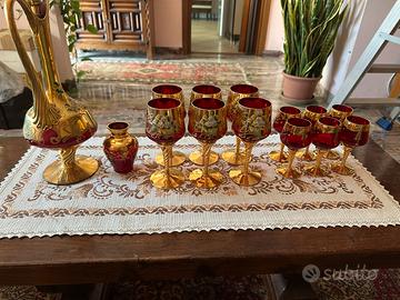 Decanter e bicchieri vintage in vetro di Murano