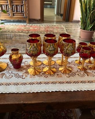 Decanter e bicchieri vintage in vetro di Murano