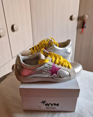 Sneaker in vera pelle laminata argento N.36