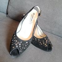 Tacchi open toe strass, neri  9 cm  pelle Sanagens