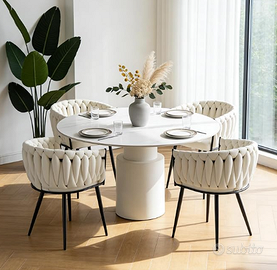 Set 4 Sedie Design Moderne Imbottite Beige