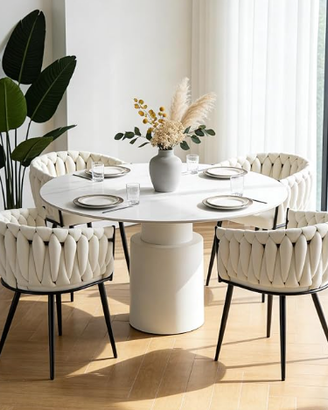 Set 4 Sedie Design Moderne Imbottite Beige