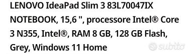 notebook lenovo idea pad slim 3 NUOVO 