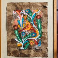 Quadro etnico fibra naturale, dipinto a mano