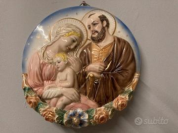 Antica placca  in maiolica Sacra Famiglia Sesto Fi