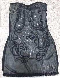 T-shirt top KORALLINE nero paillettes e pizzo tgXS