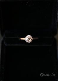 - Anello Solitario Halo in oro rosa 14k 2,34 gr