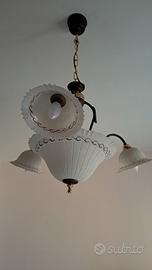 Lampadario Vintage 4 Luci Vetro Opalino Decorato