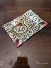 Vassoio Svuota Tasche in Vetro Decorato Oro-Rosso