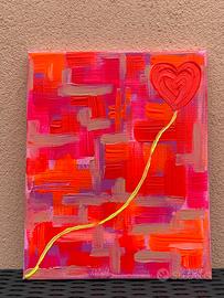 Dipinto astratto acrilico su tela Cuore in volo