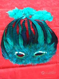 MASCHERA CARNEVALE ANNI '60 VERE PIUME DI PAVONE