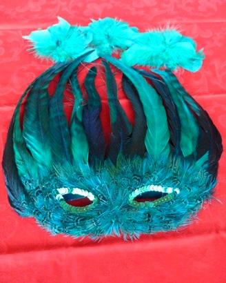 MASCHERA CARNEVALE ANNI '60 VERE PIUME DI PAVONE
