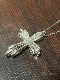 Collana e Croce Oro Bianco 750 con Diamanti 45 cm