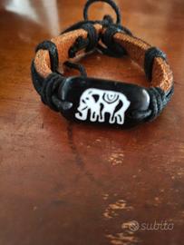 bracciale di cuoio anni 80 con elefante osso