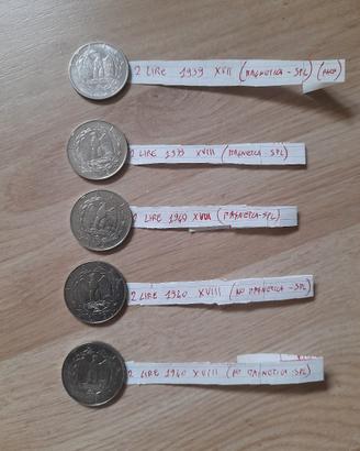 Lotto 5 monete 2 Lire Impero(1939-1940)(SPL)