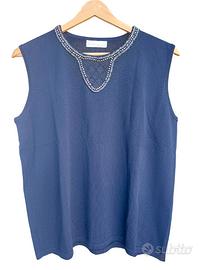 Top seta blu con perline gioiello XL