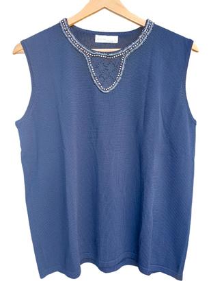 Top seta blu con perline gioiello XL