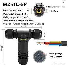 Giunzione stagna Connettore IP68 5 poli cavi 9-12m