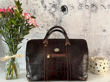 Borsa vintage marrone pelle coccodrillo artigianal