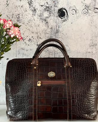 Borsa vintage marrone pelle coccodrillo artigianal