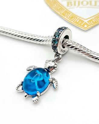 Charm argento 925 tartaruga blu portafortuna