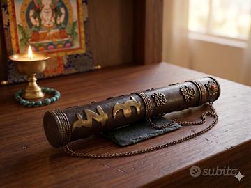 Porta incenso tibetano rituale con simboli Ashtama