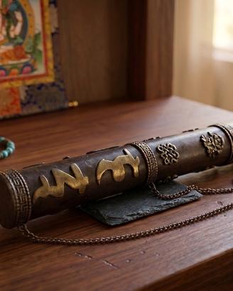 Porta incenso tibetano rituale con simboli Ashtama