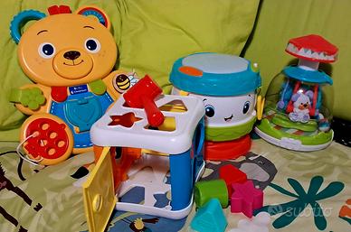 Tamburo, trottola, orsetto Montessori+cubo chicco