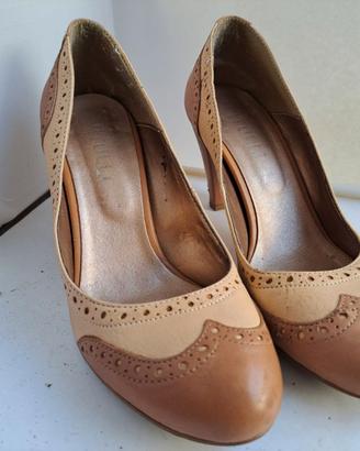 Décolleté beige e marroncine: tacco, in pelle n.37