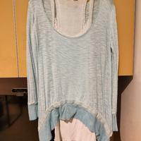 Maglia trasparente azzurra con canottiera abbinata