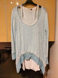Maglia trasparente azzurra con canottiera abbinata