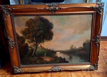 DIPINTO GRANDE ANTICO OLIO SU TELA FIRMATO 