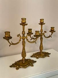 Coppia di candelabri vintage in ottone dorato